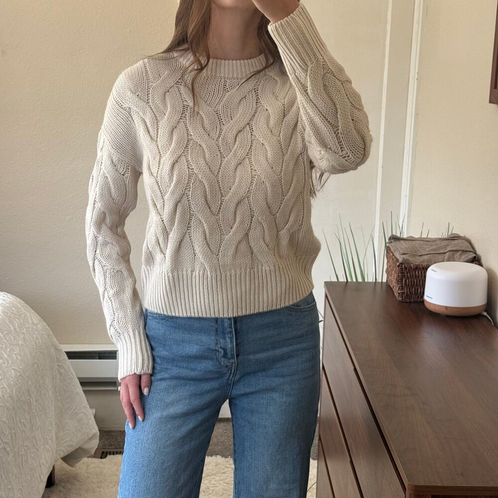 Vero Moda Cream Cable Knit Crew Neck Cropped Sweater XS
